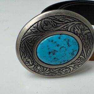 Turquoise and Silver Belt Buckle Size Small
